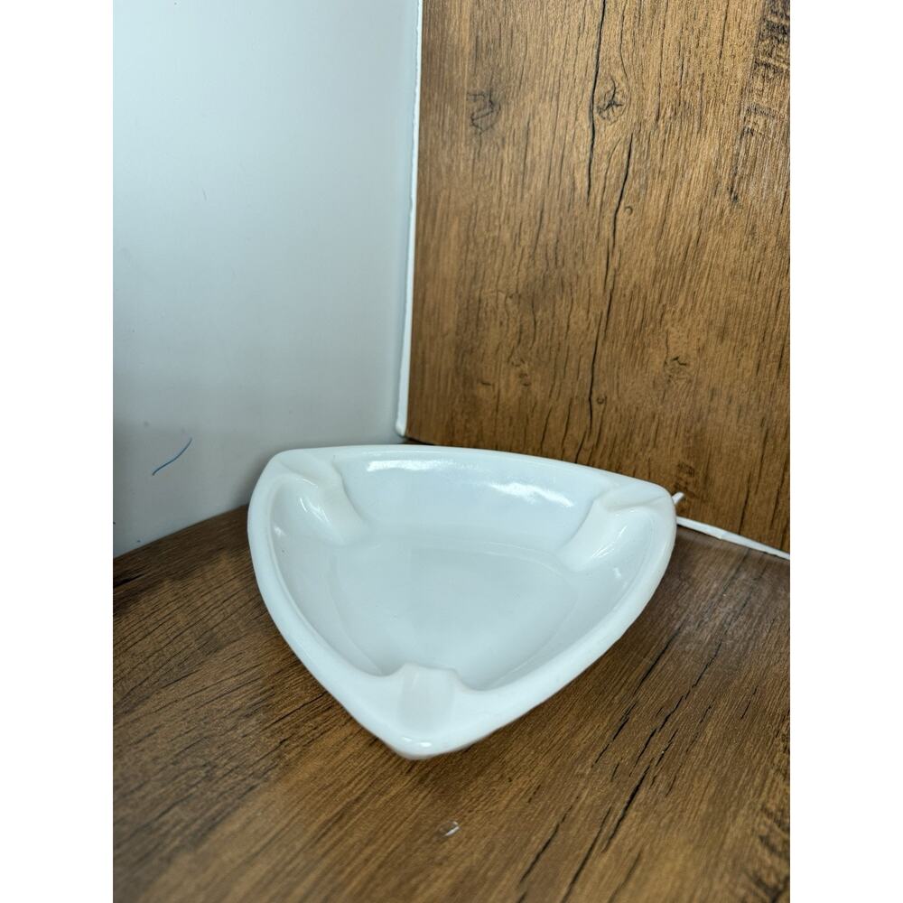Mid Century Hazel Atlas Hazelware Triangle Milk Glass White Ashtray